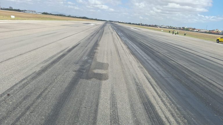 Pista com acúmulo de borracha na zona de toque